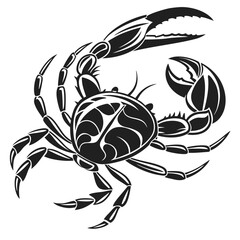 Professional crab silhouette logo emblem designed for seafood businesses, fishing brands, coastal companies, and marine-themed logos. Clean solid vector ensures versatility across print and digital