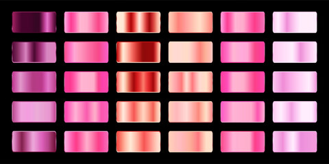 Rose Gold orange pupal, gradient, Vector foil texture gradients templates set. Collection of pink metallic gradient illustration gradation for backgrounds, cover, frame, ribbon,