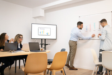 Business team analyzing data during corporate planning meeting