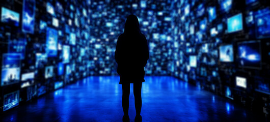  person standing in front of an immersive digital art installation