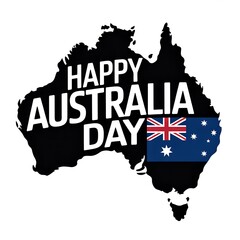 Silhouette of Australia with Happy Australia Day Text and Flag