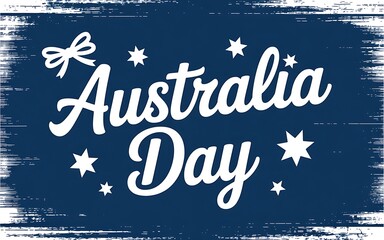 Australia Day Text on Blue Background with Stars and Ribbon