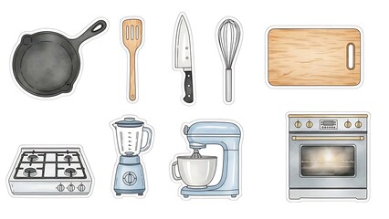 Set of kitchen utensils tools and knives icon vector illustration for home restaurant and household appliance design featuring food equipment symbol signs