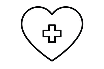 Obraz premium Heart Shape with Plus Sign Outline on White Background Medical Logo
