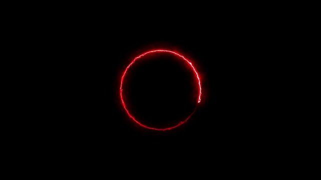 Neon bright circle loading red color animation 4k video. Download progress electric circle loading black background.