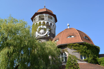 SVETLOGORSK, RUSSIA - AUGUST 23, 2021: Fragment of the Raushen water tower.Kaliningrad region