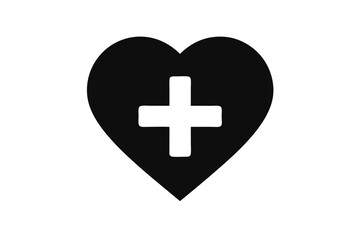 Fototapeta premium Heart With Plus Icon on White Background Sign Symbol Silhouette Design