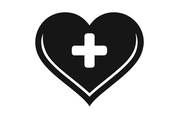 Obraz premium Heart with Plus Sign Symbol, Medical Icon with White Background Logo
