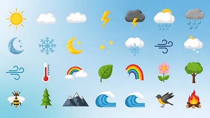 Obraz premium Weather and nature icons collection