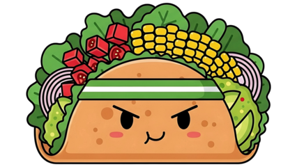 Angry taco character isolated on transparent background