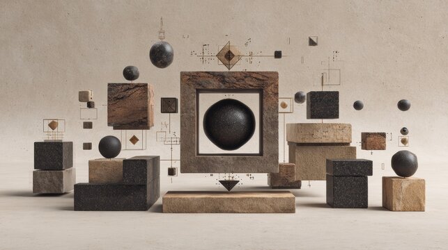 Shapes and forms blend together with ancient stone geometry and modular components while exploring systems thinking in a creative setup