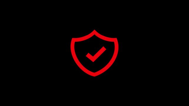 Red shield with check mark icon on black background