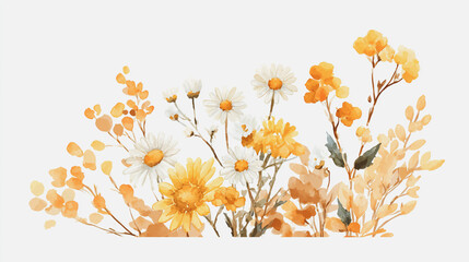 watercolor botanical Daisy flowers texture template background.Elegant wedding invitation card background . Minimal hand painted Design for wedding or Valentine's Day