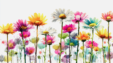 watercolor botanical Daisy flowers texture template background.Elegant wedding invitation card background . Minimal hand painted Design for wedding or Valentine's Day