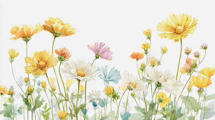 watercolor botanical Daisy flowers texture template background.Elegant wedding invitation card background . Minimal hand painted Design for wedding or Valentine's Day