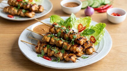 Grilled Chicken Skewers with Lettuce and Sauce