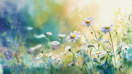 watercolor botanical Daisy flowers texture template background.Elegant wedding invitation card background . Minimal hand painted Design for wedding or Valentine's Day