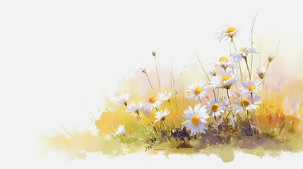 watercolor botanical Daisy flowers texture template background.Elegant wedding invitation card background . Minimal hand painted Design for wedding or Valentine's Day