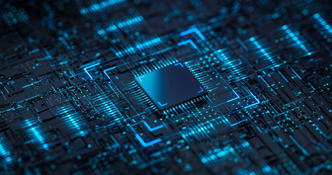 Futuristic CPU Processor on Digital Circuit Board Technology Background