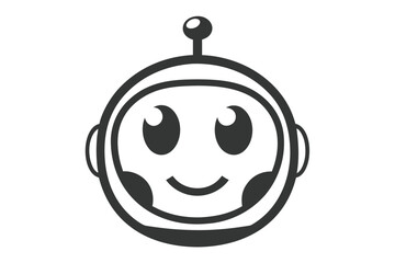 Obraz premium Outlined cartoon robot head features a helmet and smile on a transparent background