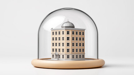 Insurance company banner with a building, a symbol of office and business protection, reliability and insurance coverage.