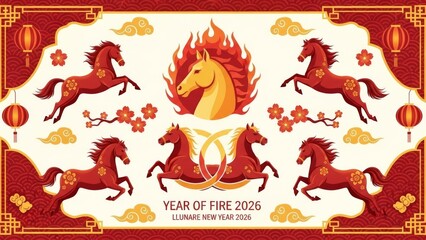 Lunar New Year 2026 Year Of The Fire Horse Celebration Illustration