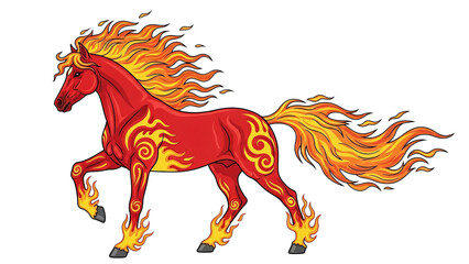 Fiery Red Horse Illustration With Flaming Mane And Tail