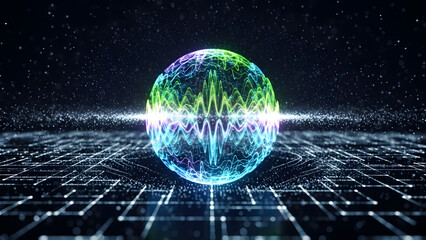 Futuristic AI Data Waves Over Digital Grid with Glowing Blue Particles, Cinematic Lighting, Abstract Technology Background Loop