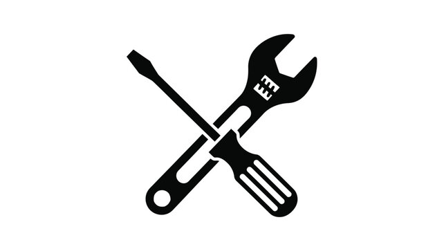 Crossed wrench and screwdriver tools graphic perfect for design on transparent background silhouette