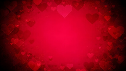 Red heart background with various heart shapes and gradient effect