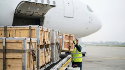 Air Cargo Loading, Worker, Airport, Photograph, Industrial Setting, Close-Up View, Freight Management