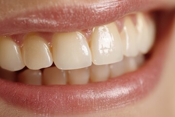 Macro shot revealing enamel staining on front teeth