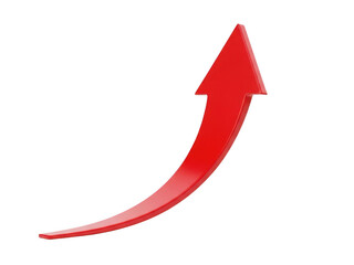 A vibrant red arrow curves upward, symbolizing progress and growth isolated on transparent background