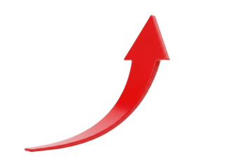 A vibrant red arrow curves upward, symbolizing progress and growth isolated on transparent background