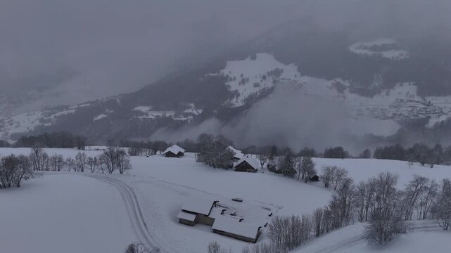 Misty Winter Landscape in the Alps