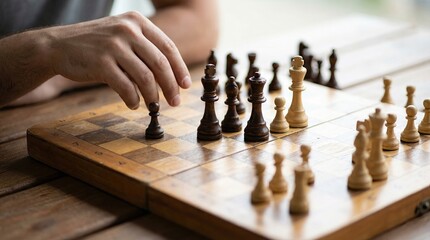 Closeup of Hand Playing Chess in a Cozy Room