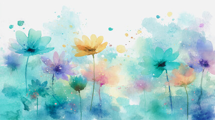 watercolor pictures Natural little a Lilly flower field in a lifestyle style expressing wonder with pastel floral shades and golden lighting harmony