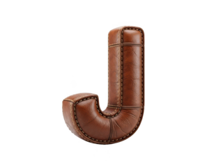 Handcrafted leather letter j display piece isolated on transparent background