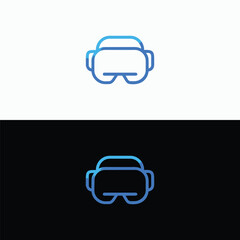 Minimalist blue outline icon of a VR headset displayed on both a white and black background.