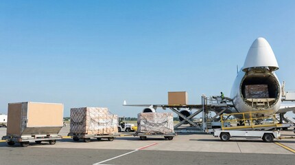Loading Boxes onto Aircraft at Busy Airport Terminal