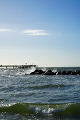 Wustrow Pier silhouette and baltic sea, vertical view