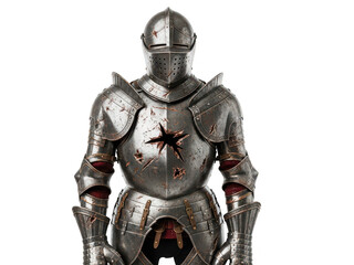Naklejka premium Detailed medieval knight armor with battle damage on transparent background