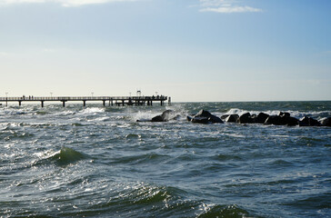 The Baltic Sea with the silhouette of the pier in Wustrow, Dar&szlig;