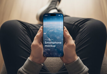 High angle view of a smartphone user