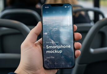 Smartphone mockup in public transport