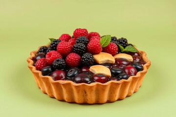 Berry cake with ripe berries on the table