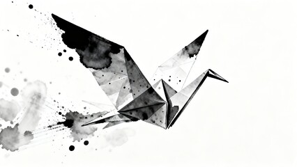 Ink drawing of a Origami crane.