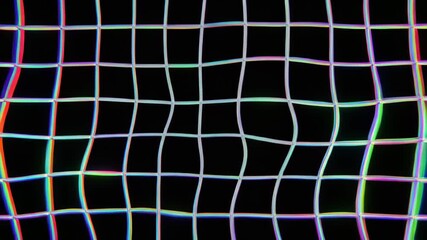 Chromatic Aberration Distorted Grid Over Black Background with Wave