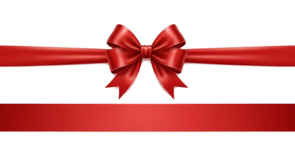 Red Ribbon Bow Isolated on White - Gift, Present, Celebration Transparent Background