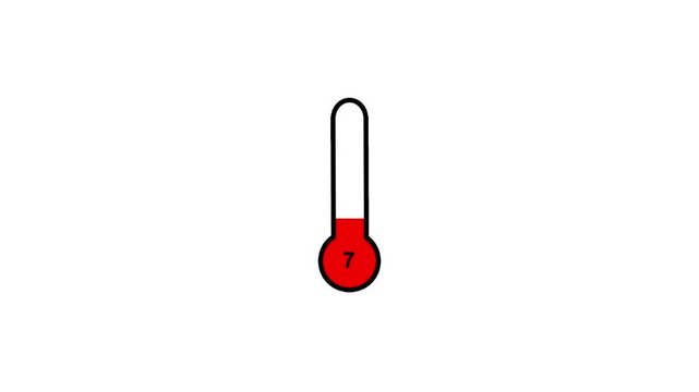 Temperature thermometer icon animation. Classic glass thermometer temperature increasing and decreasing from 1 to 100, thermometer cooling animation on white background. 4k video